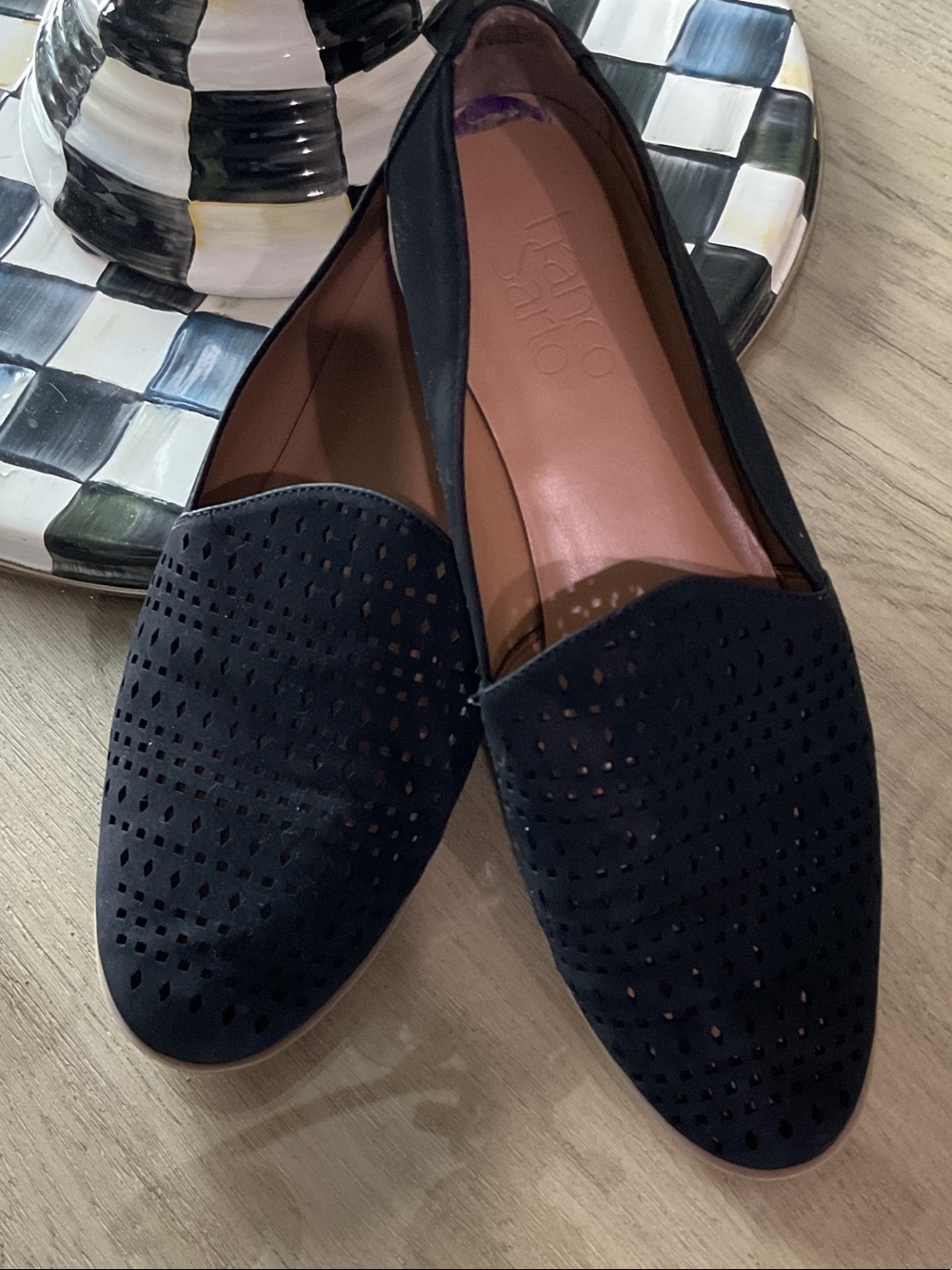 Franco Sarto Suede Perforated Slip-On Loafers - Black